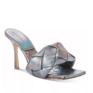 New Bottega Veneta Lido woven high‎ heel slide sandal size 37EU